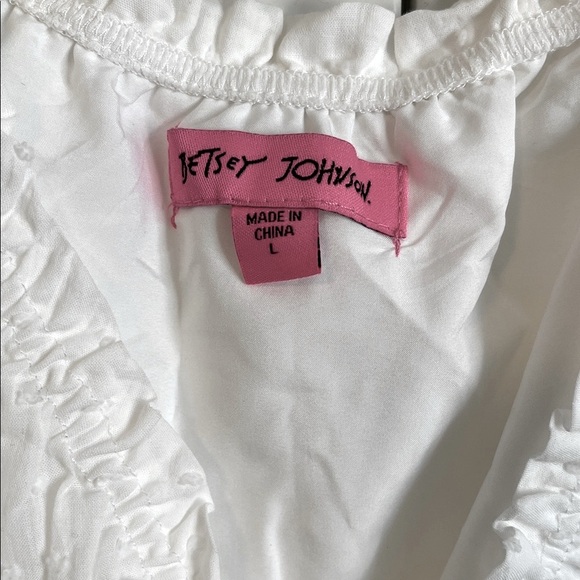 NWOT Betsey Johnson White Cotton Maxi Dress Lined Smocking Waist, Size L - Picture 3 of 12